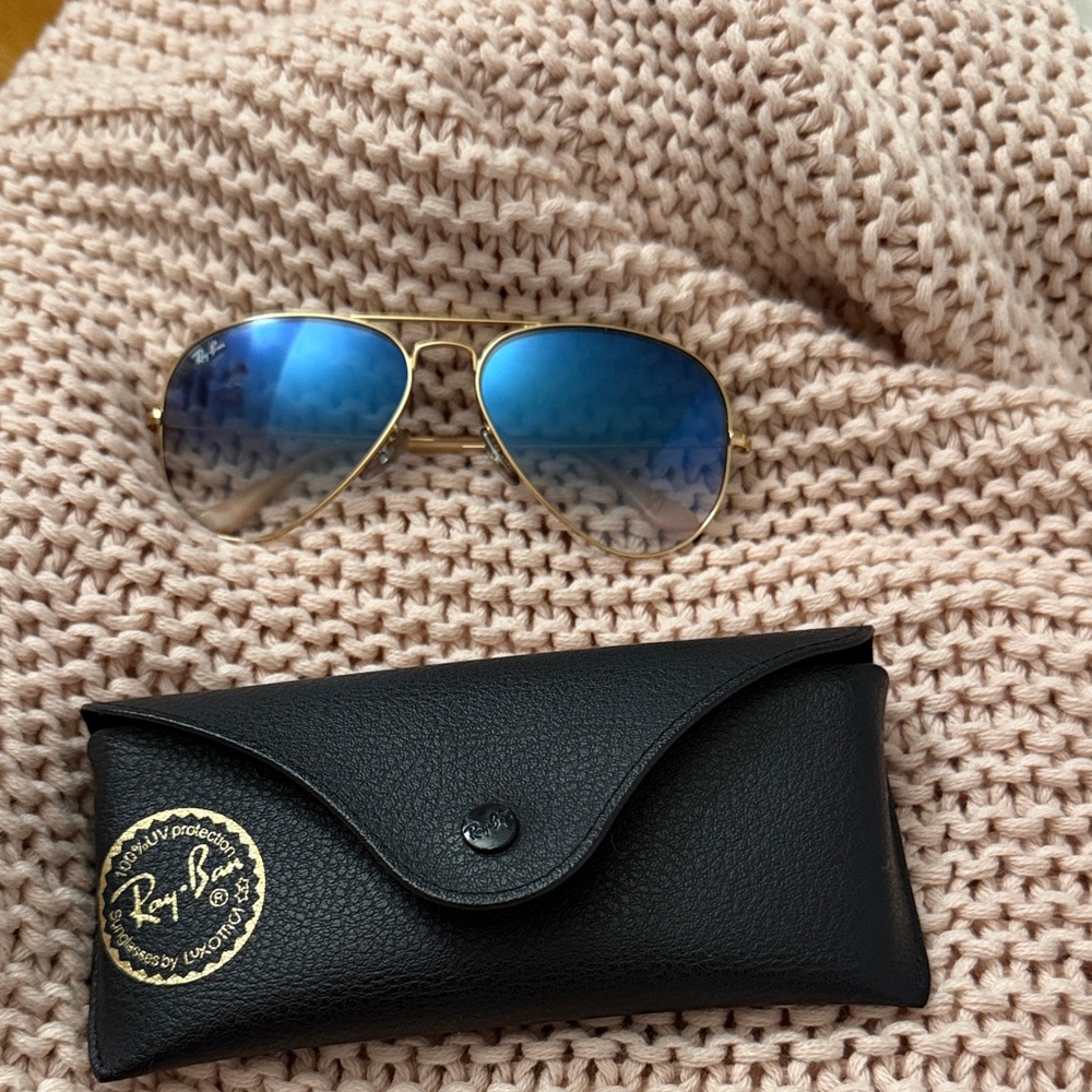 Ray-Ban Gold and Blue Aviator Sunglasses
